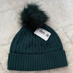 Lululemon Athletica Dark Green Knit Beanie with Pom Pom